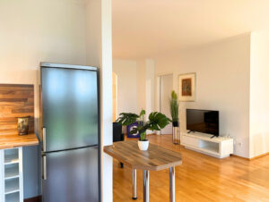 Blick in Küche und Wohnbereich