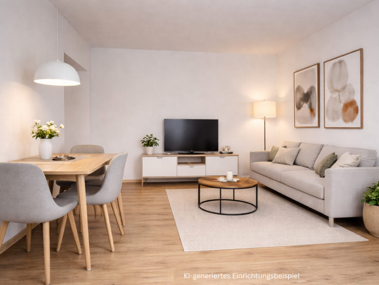 Wohnzimmer KI-generiertes Einrichtungsbeispiel