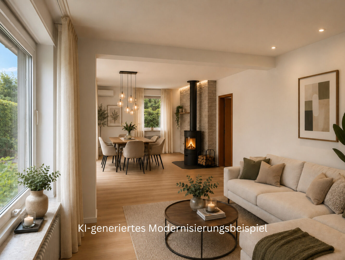 KI-generiertes Wohn- und Esszimmer