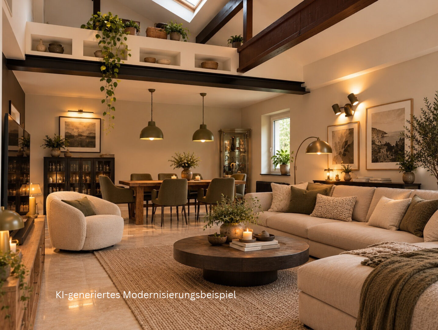 KI-generiertes Wohn- und Esszimmer